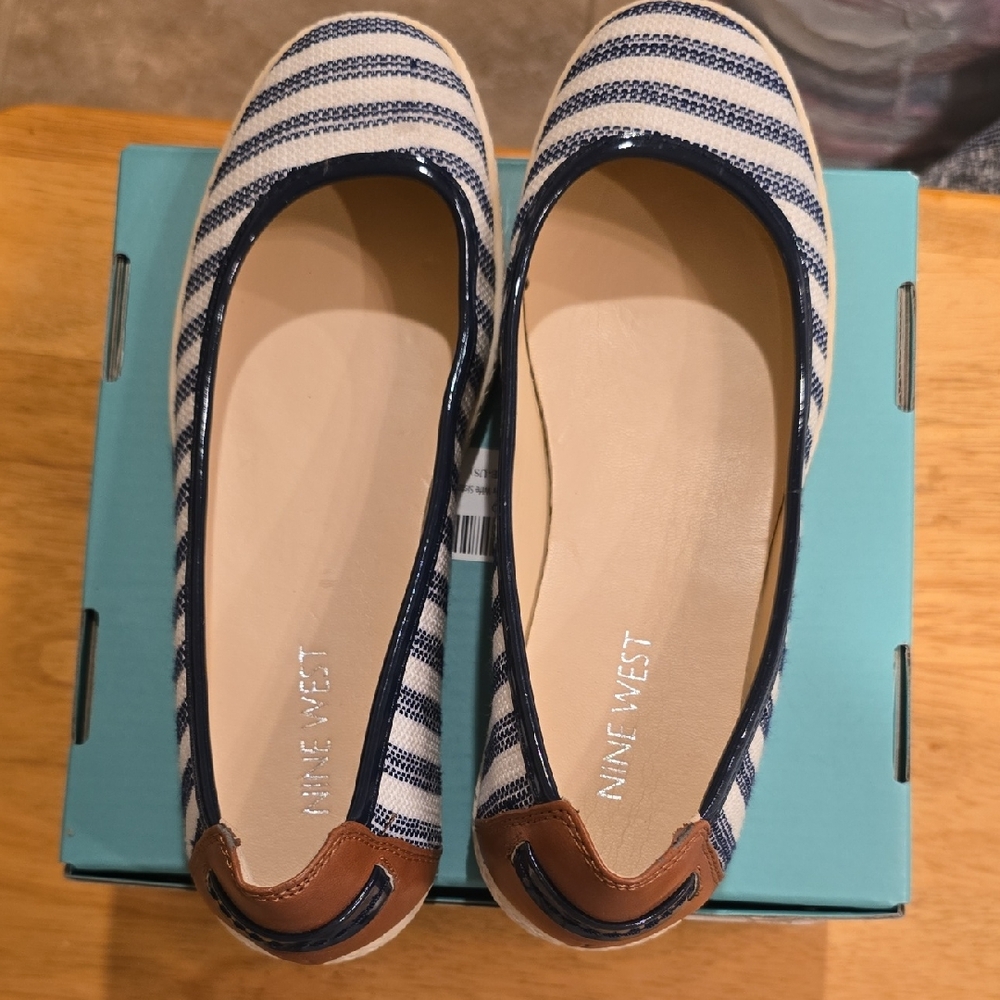 Nine West Blue and Tan Striped Flats